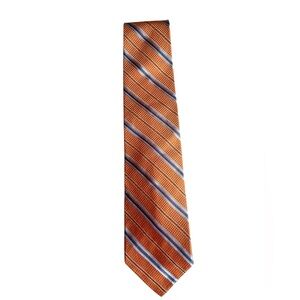 Jos A Bank 100% Silk Orange Blue Stripe Tie Made in Italy 59”